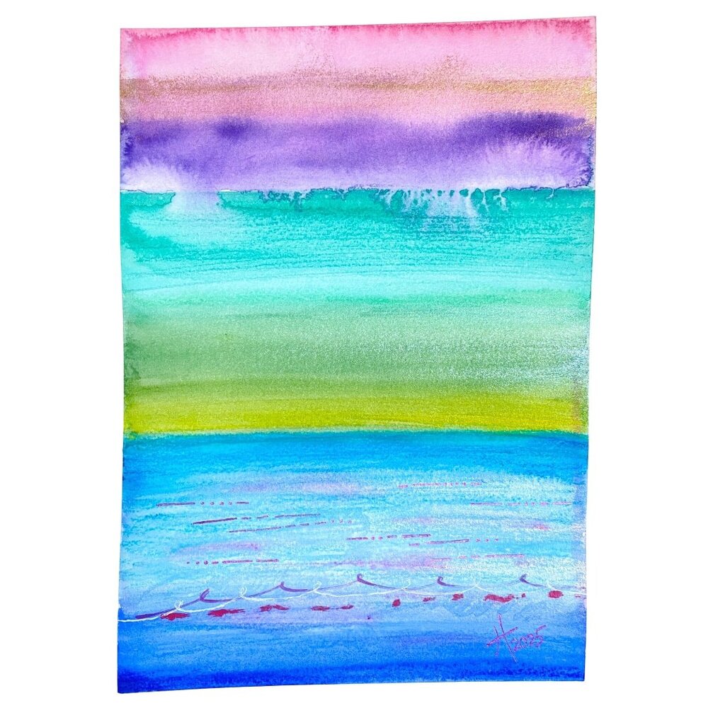 Art Original Storm on the Horizon Watercolor Painting Wall Art 11x14in Matted